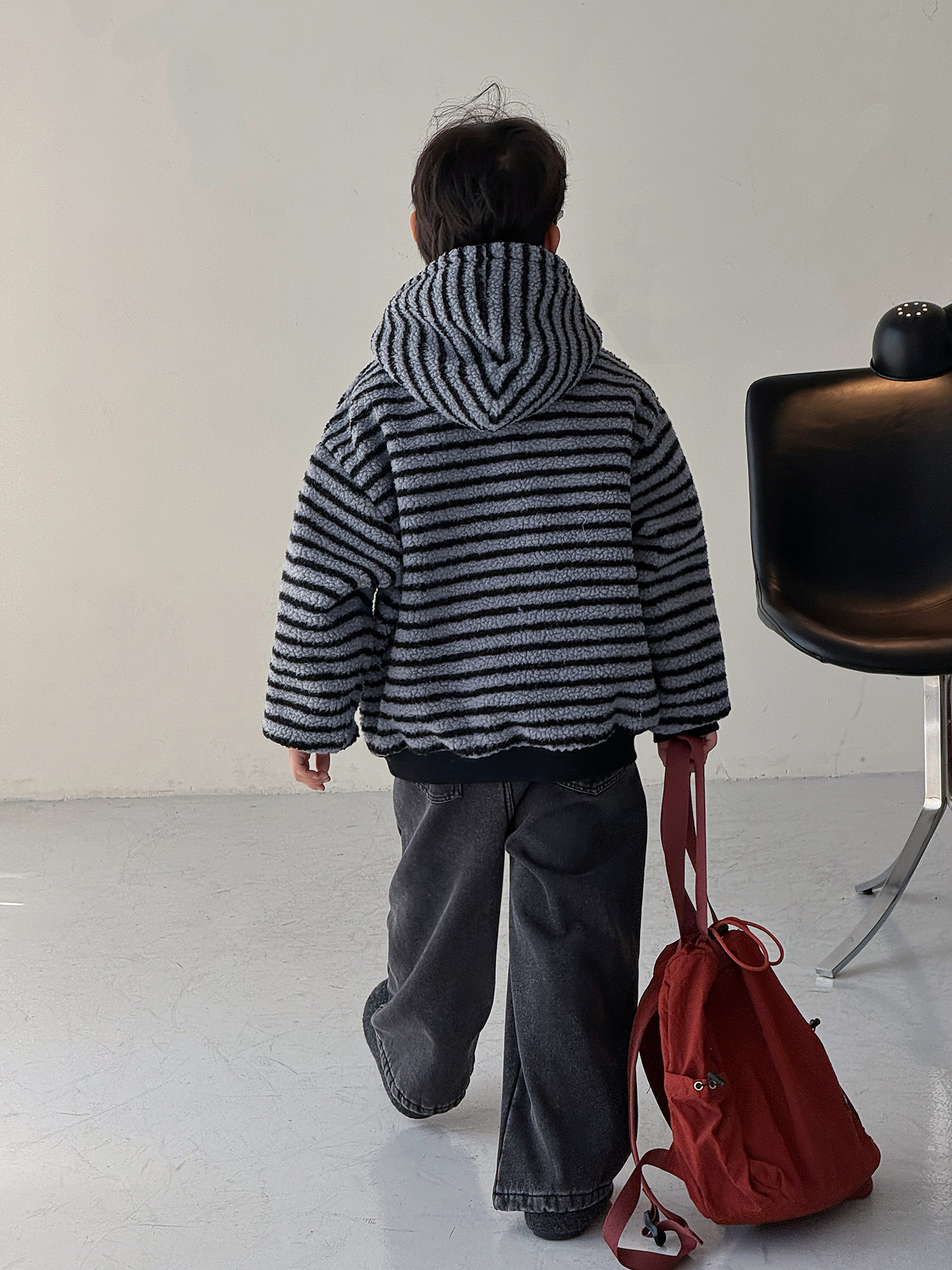 90-160】パーカー 男の子 ボーダー柄 フード付き もこもこ あったか